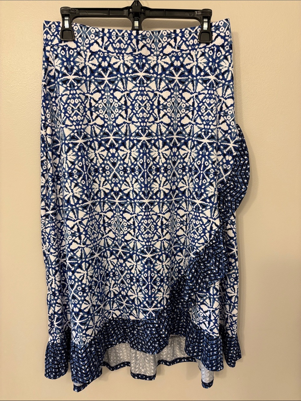 Robert Louis Blue and White Patterned Midi Skirt